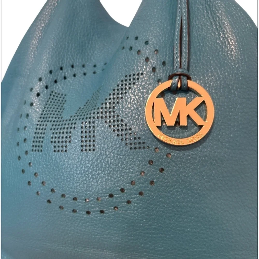 Michael Kors hobo perforated logo teal leather bag - Picture 2 of 8